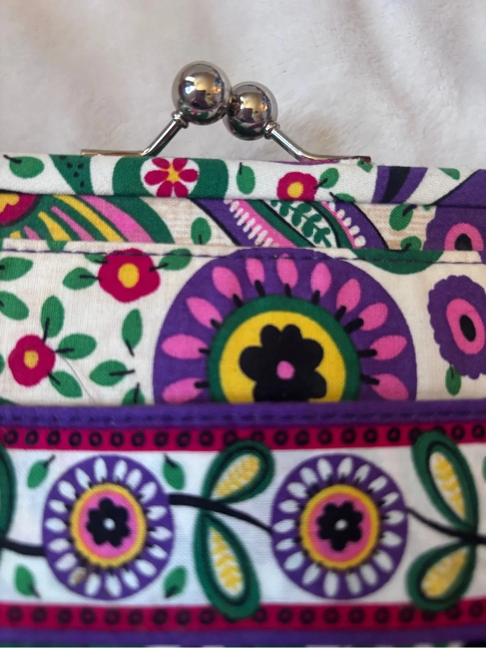 Vera Bradley Retired Kiss Lock Frame Satchel Purse Floral Quilted Cotton Handbag